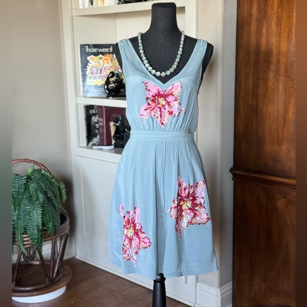 Anthropology Lil Silk Dress Sequin‎ Floral